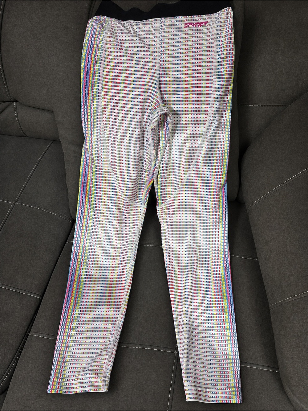 Spyder women's Multicolor Stripe Leggings Ski  - White Base with Rainbow Accents